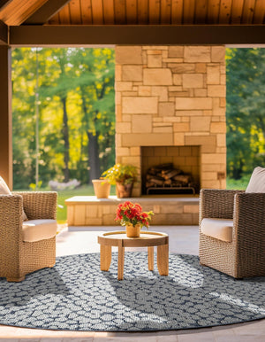 Navy Blue 5' 3 x 5' 3 Symphony Outdoor Round Area Rug Weather Resistant for Patio, Deck, Terrace, Balcony, Porch Durable Outside Carpet for Sale at Rug Engine