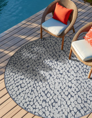Navy Blue 3' 1 x 3' 1 Symphony Outdoor Round Area Rug Weather Resistant for Patio, Deck, Terrace, Balcony, Porch Durable Outside Carpet for Sale at Rug Engine