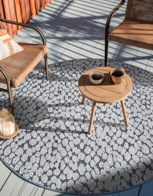 Navy Blue 3' 1 x 3' 1 Symphony Outdoor Round Area Rug Weather Resistant for Patio, Deck, Terrace, Balcony, Porch Durable Outside Carpet for Sale at Rug Engine
