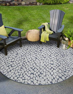 Navy Blue 7' 10 x 7' 10 Symphony Outdoor Round Area Rug Weather Resistant for Patio, Deck, Terrace, Balcony, Porch Durable Outside Carpet for Sale at Rug Engine