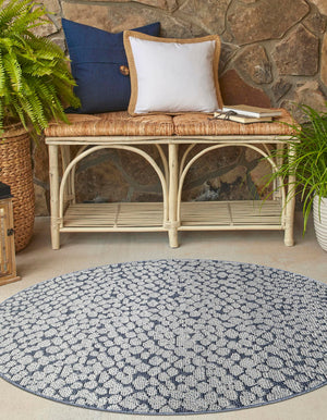 Navy Blue 7' 10 x 7' 10 Symphony Outdoor Round Area Rug Weather Resistant for Patio, Deck, Terrace, Balcony, Porch Durable Outside Carpet for Sale at Rug Engine