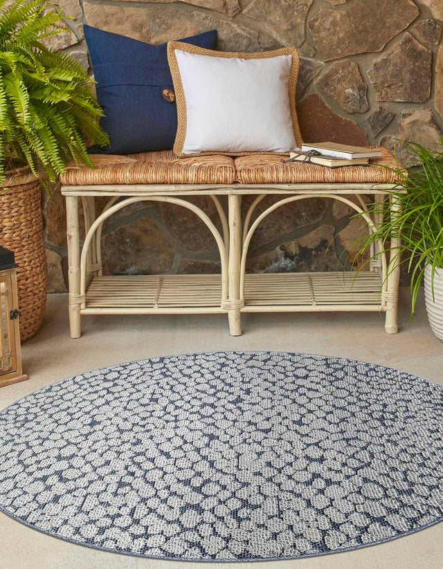 Navy Blue 7' 10 x 7' 10 Symphony Outdoor Round Area Rug Weather Resistant for Patio, Deck, Terrace, Balcony, Porch Durable Outside Carpet for Sale at Rug Engine