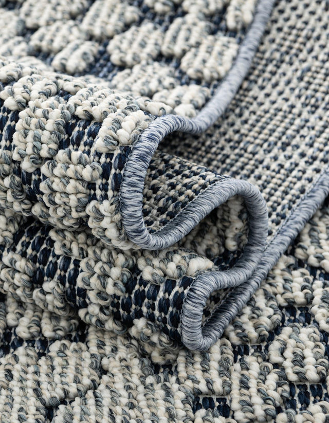 Navy Blue 7' 10 x 7' 10 Symphony Outdoor Round Area Rug Weather Resistant for Patio, Deck, Terrace, Balcony, Porch Durable Outside Carpet for Sale at Rug Engine
