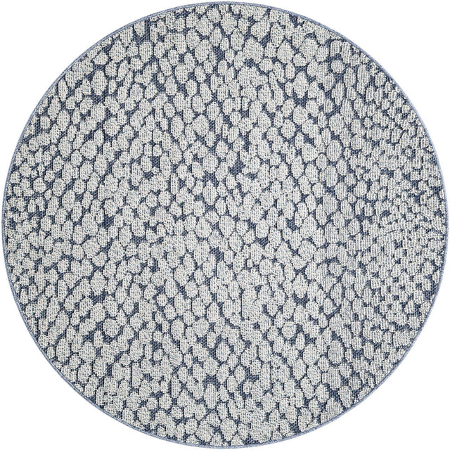 Navy Blue 5' 3 x 5' 3 Symphony Outdoor Round Area Rug Weather Resistant for Patio, Deck, Terrace, Balcony, Porch Durable Outside Carpet for Sale at Rug Engine