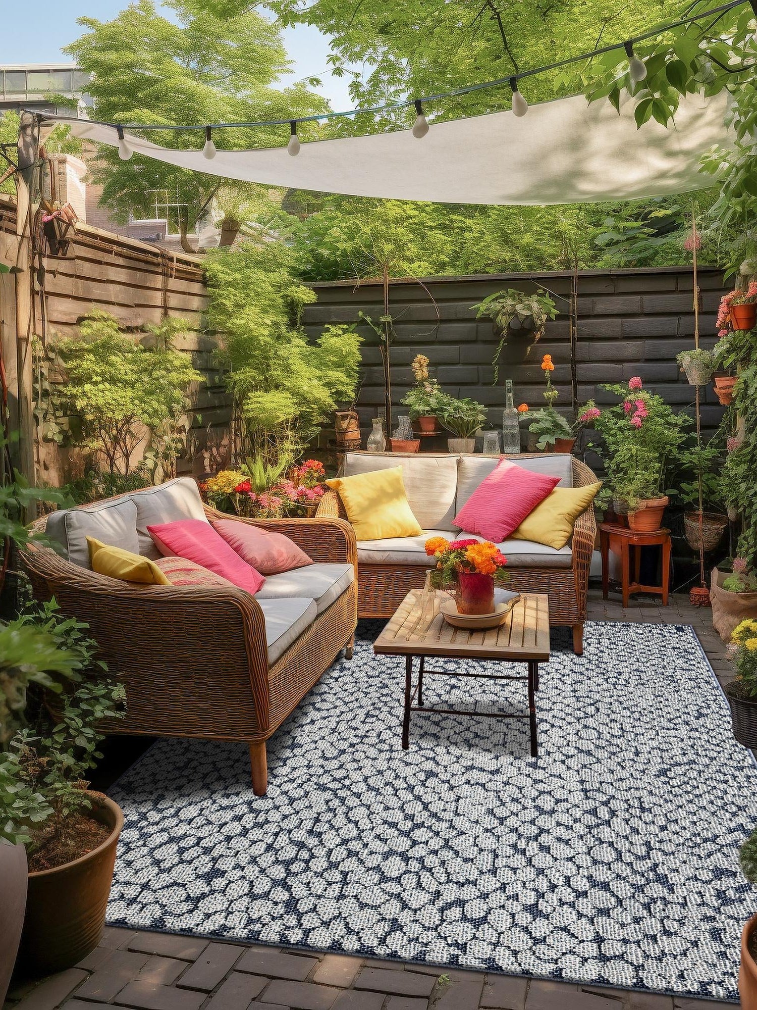 Navy Blue 5' 3 x 8' Symphony Outdoor Rectangle Area Rug Weather Resistant for Patio, Deck, Terrace, Balcony, Porch Durable Outside Carpet for Sale at Rug Engine