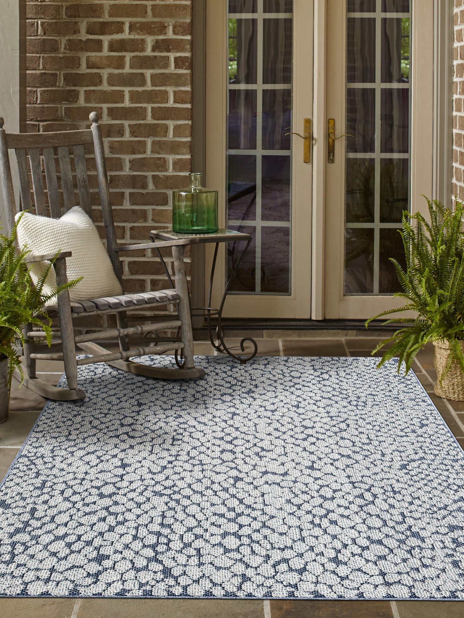 Navy Blue 9' x 12' Symphony Outdoor Rectangle Area Rug Weather Resistant for Patio, Deck, Terrace, Balcony, Porch Durable Outside Carpet for Sale at Rug Engine