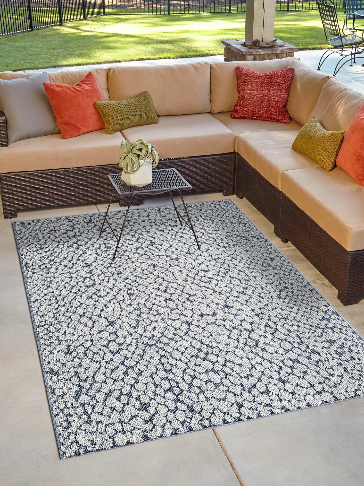Navy Blue 4' 1 x 6' 1 Symphony Outdoor Rectangle Area Rug Weather Resistant for Patio, Deck, Terrace, Balcony, Porch Durable Outside Carpet for Sale at Rug Engine