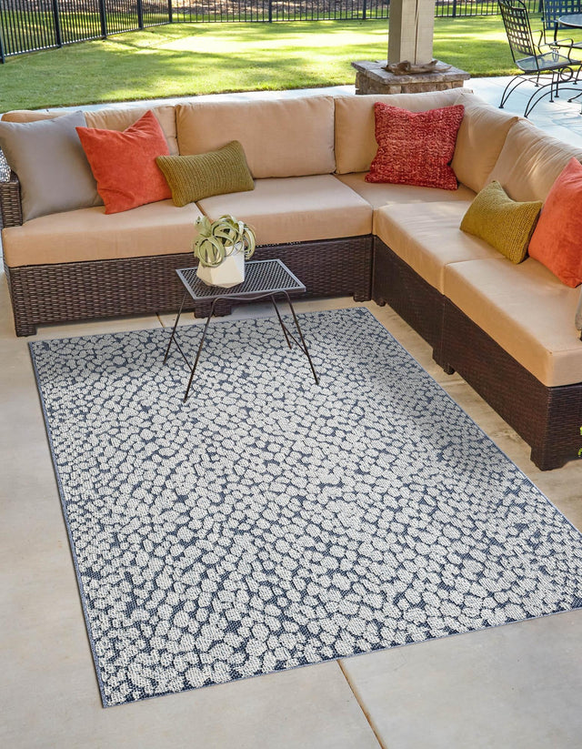 Navy Blue 4' 1 x 6' 1 Symphony Outdoor Rectangle Area Rug Weather Resistant for Patio, Deck, Terrace, Balcony, Porch Durable Outside Carpet for Sale at Rug Engine