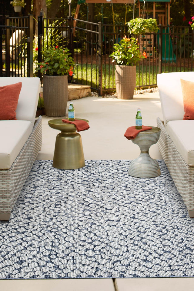 Navy Blue 6' 1 x 9' Symphony Outdoor Rectangle Area Rug Weather Resistant for Patio, Deck, Terrace, Balcony, Porch Durable Outside Carpet for Sale at Rug Engine