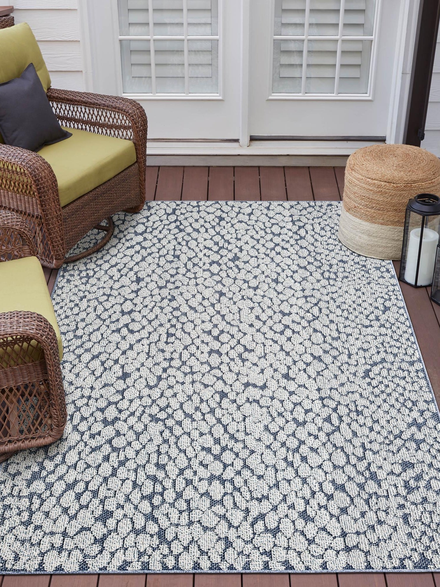 Navy Blue 4' 1 x 6' 1 Symphony Outdoor Rectangle Area Rug Weather Resistant for Patio, Deck, Terrace, Balcony, Porch Durable Outside Carpet for Sale at Rug Engine