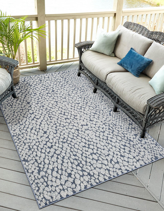 Navy Blue 6' 1 x 9' Symphony Outdoor Rectangle Area Rug Weather Resistant for Patio, Deck, Terrace, Balcony, Porch Durable Outside Carpet for Sale at Rug Engine