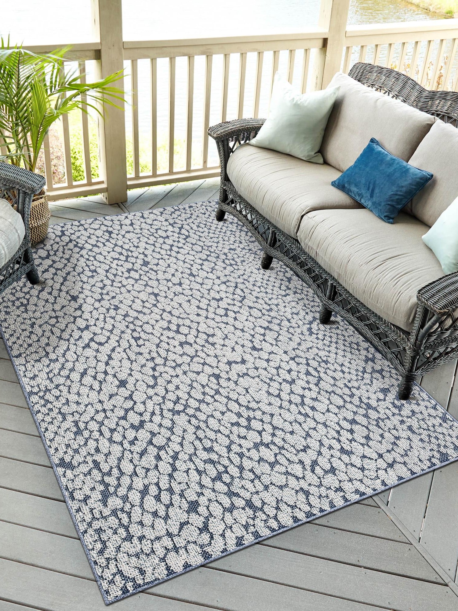 Navy Blue 5' 3 x 8' Symphony Outdoor Rectangle Area Rug Weather Resistant for Patio, Deck, Terrace, Balcony, Porch Durable Outside Carpet for Sale at Rug Engine