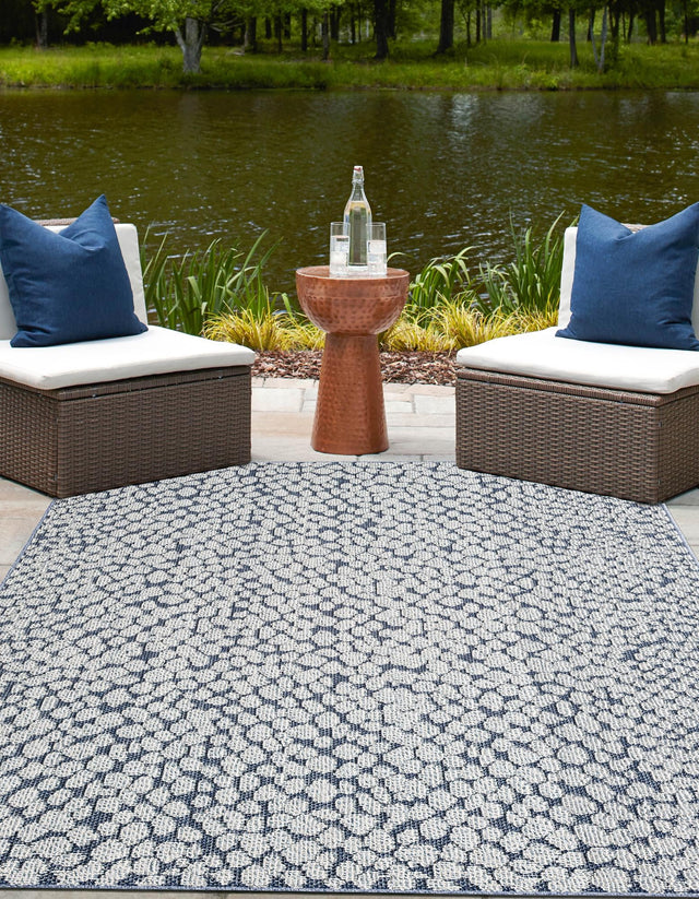 Navy Blue 6' 1 x 9' Symphony Outdoor Rectangle Area Rug Weather Resistant for Patio, Deck, Terrace, Balcony, Porch Durable Outside Carpet for Sale at Rug Engine