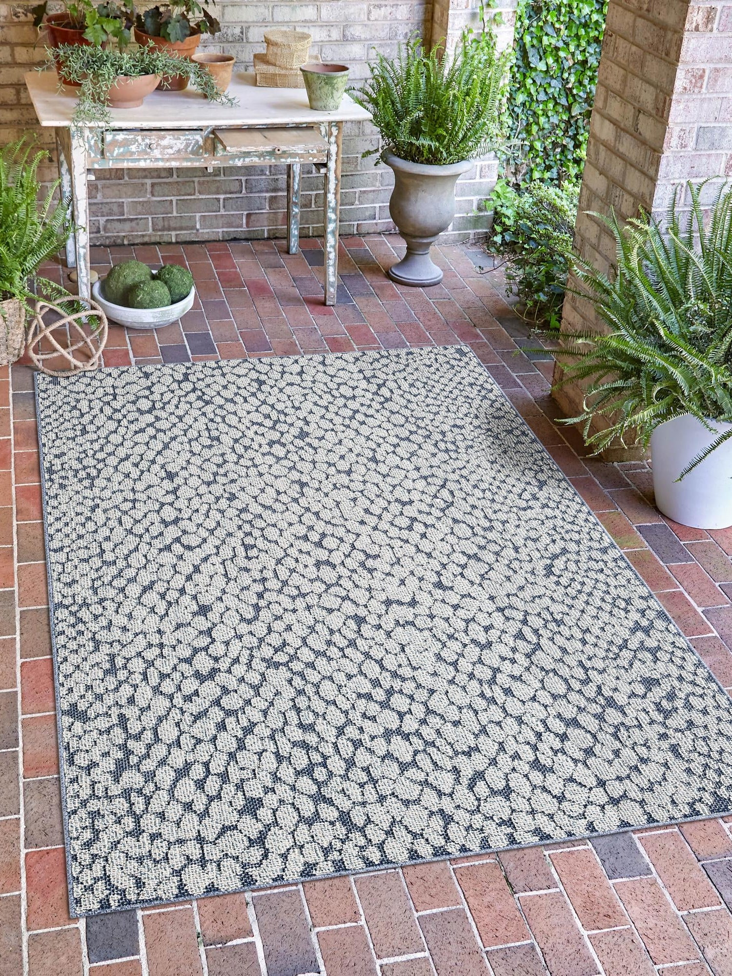 Navy Blue 4' 1 x 6' 1 Symphony Outdoor Rectangle Area Rug Weather Resistant for Patio, Deck, Terrace, Balcony, Porch Durable Outside Carpet for Sale at Rug Engine