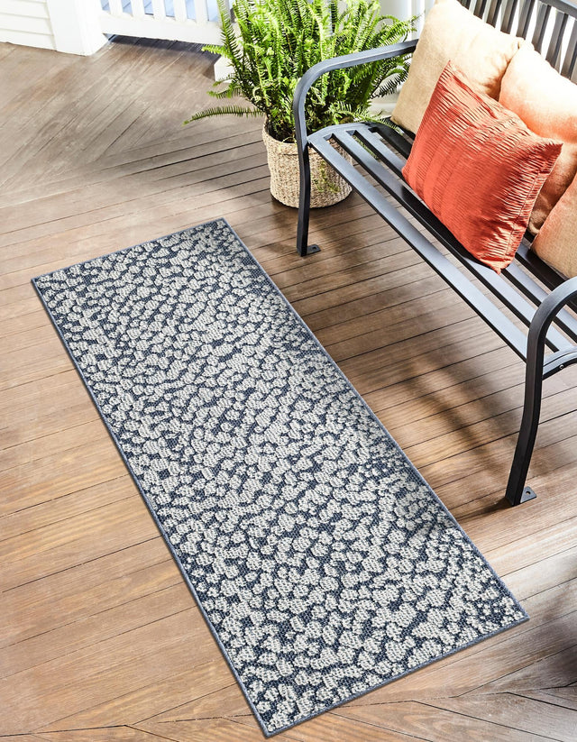 Navy Blue 2' x 8' Symphony Outdoor Runner Area Rug Weather Resistant for Patio, Deck, Terrace, Balcony, Porch Durable Outside Carpet for Sale at Rug Engine