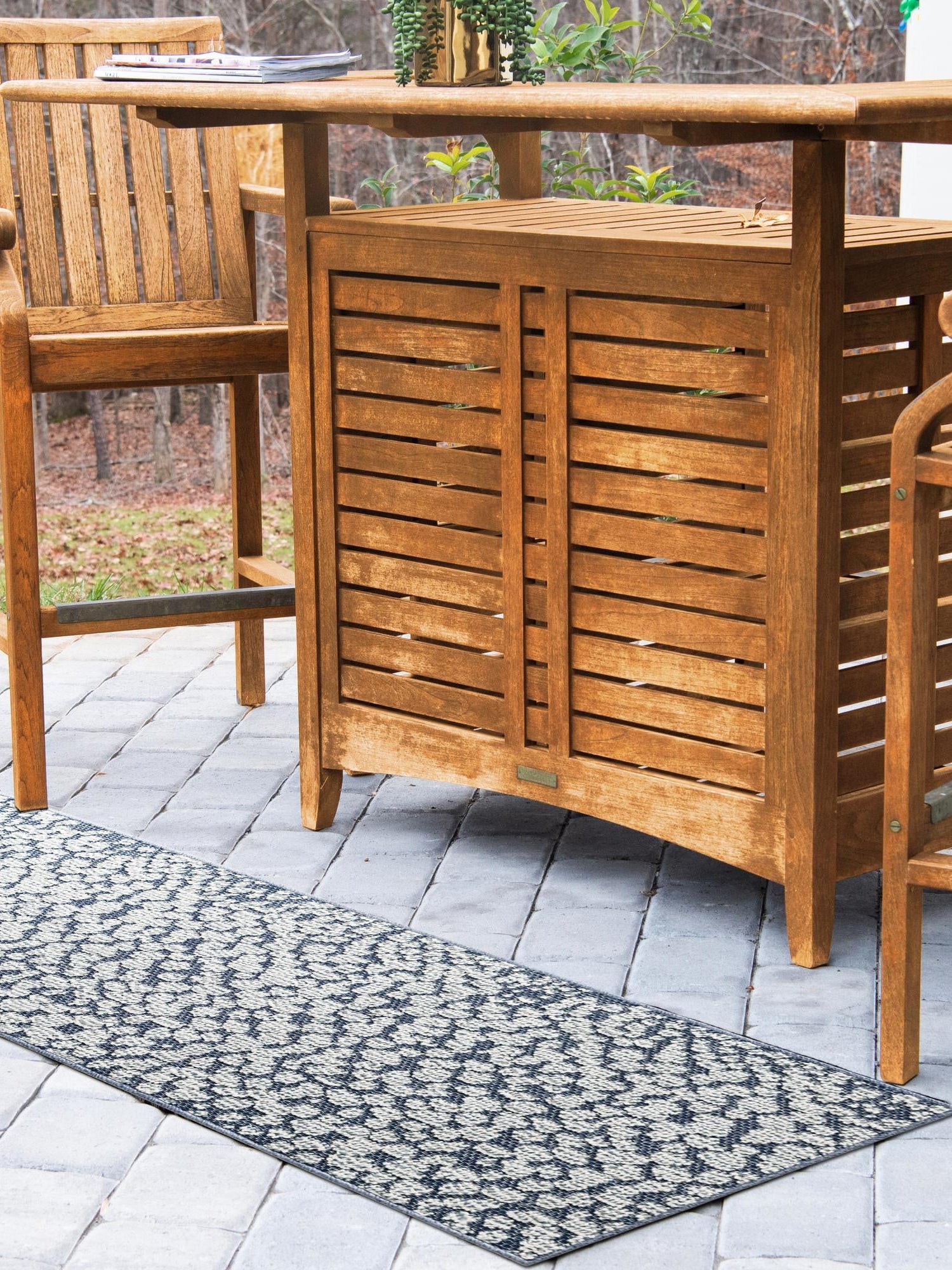 Navy Blue 2' 7 x 12' Symphony Outdoor Runner Area Rug Weather Resistant for Patio, Deck, Terrace, Balcony, Porch Durable Outside Carpet for Sale at Rug Engine