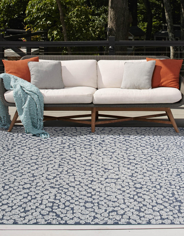 Navy Blue 7' 10 x 7' 10 Symphony Outdoor Square Area Rug Weather Resistant for Patio, Deck, Terrace, Balcony, Porch Durable Outside Carpet for Sale at Rug Engine