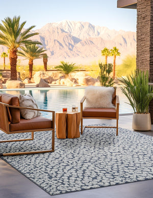 Navy Blue 7' 10 x 7' 10 Symphony Outdoor Square Area Rug Weather Resistant for Patio, Deck, Terrace, Balcony, Porch Durable Outside Carpet for Sale at Rug Engine
