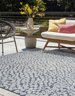 Navy Blue 7' 10 x 7' 10 Symphony Outdoor Square Area Rug Weather Resistant for Patio, Deck, Terrace, Balcony, Porch Durable Outside Carpet for Sale at Rug Engine