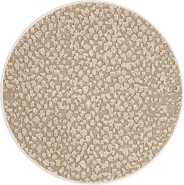 Khaki 3' 1 x 3' 1 Symphony Outdoor Round Area Rug Weather Resistant for Patio, Deck, Terrace, Balcony, Porch Durable Outside Carpet for Sale at Rug Engine