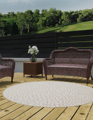 Khaki 3' 1 x 3' 1 Symphony Outdoor Round Area Rug Weather Resistant for Patio, Deck, Terrace, Balcony, Porch Durable Outside Carpet for Sale at Rug Engine
