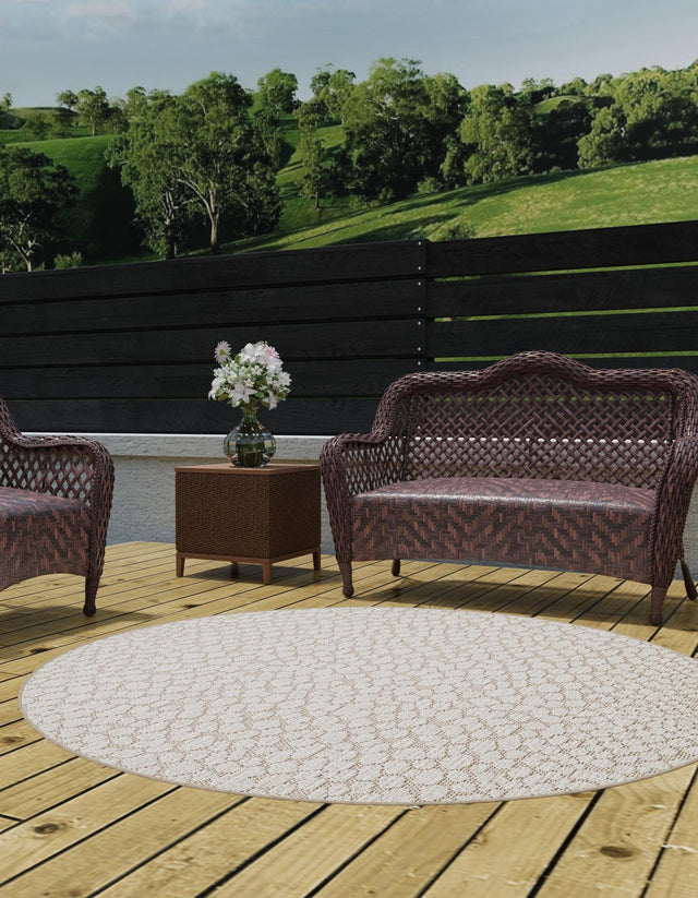 Khaki 3' 1 x 3' 1 Symphony Outdoor Round Area Rug Weather Resistant for Patio, Deck, Terrace, Balcony, Porch Durable Outside Carpet for Sale at Rug Engine