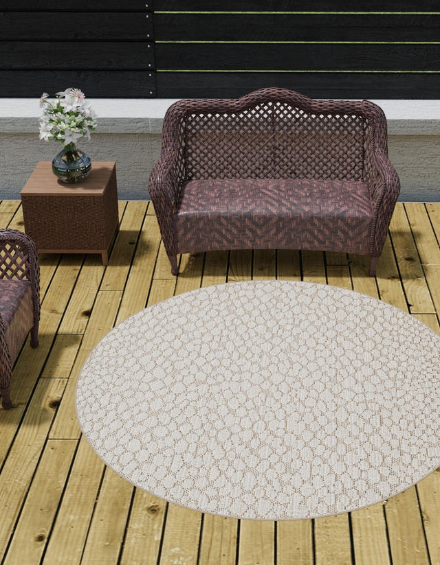 Khaki 7' 10 x 7' 10 Symphony Outdoor Round Area Rug Weather Resistant for Patio, Deck, Terrace, Balcony, Porch Durable Outside Carpet for Sale at Rug Engine