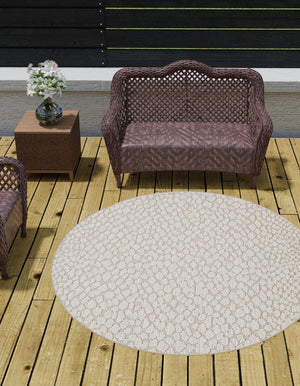 Khaki 3' 1 x 3' 1 Symphony Outdoor Round Area Rug Weather Resistant for Patio, Deck, Terrace, Balcony, Porch Durable Outside Carpet for Sale at Rug Engine