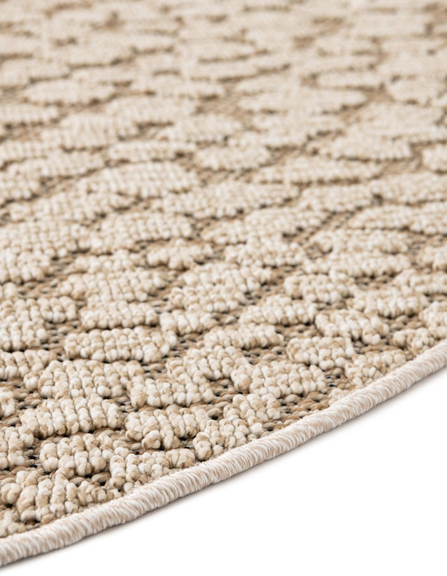 Khaki 5' 3 x 5' 3 Symphony Outdoor Round Area Rug Weather Resistant for Patio, Deck, Terrace, Balcony, Porch Durable Outside Carpet for Sale at Rug Engine