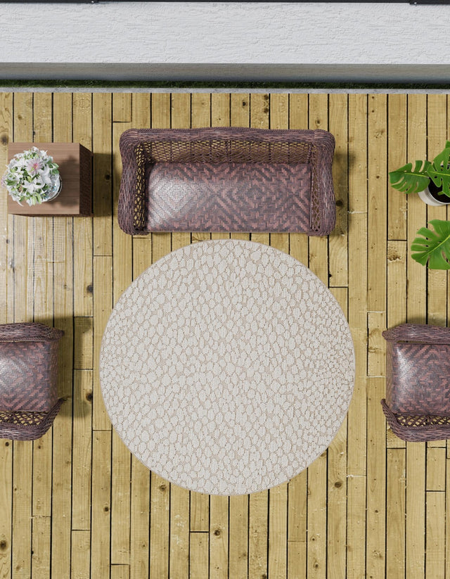 Khaki 7' 10 x 7' 10 Symphony Outdoor Round Area Rug Weather Resistant for Patio, Deck, Terrace, Balcony, Porch Durable Outside Carpet for Sale at Rug Engine
