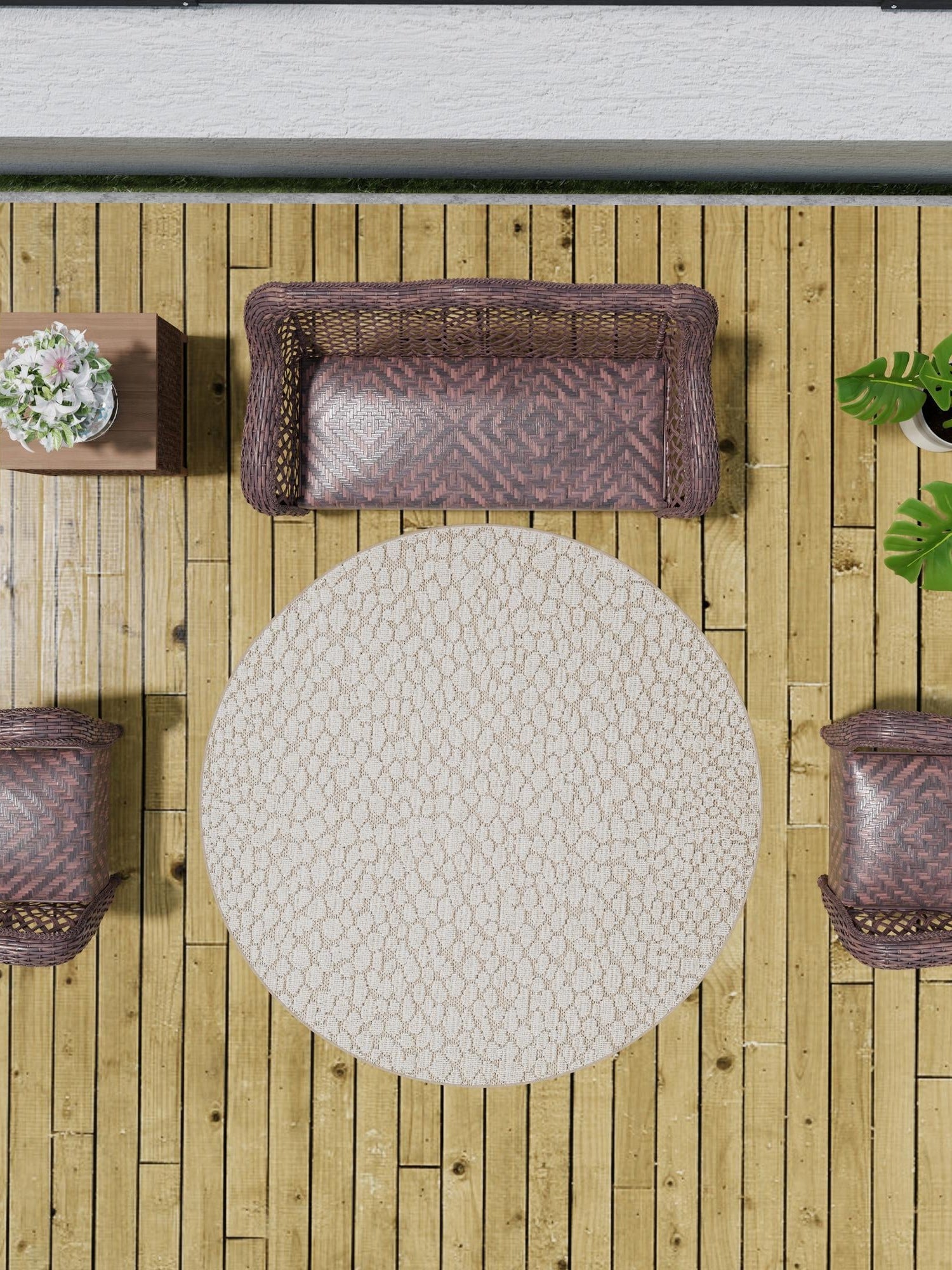 Khaki 5' 3 x 5' 3 Symphony Outdoor Round Area Rug Weather Resistant for Patio, Deck, Terrace, Balcony, Porch Durable Outside Carpet for Sale at Rug Engine