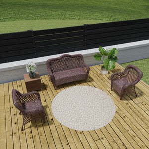 Khaki 5' 3 x 5' 3 Symphony Outdoor Round Area Rug Weather Resistant for Patio, Deck, Terrace, Balcony, Porch Durable Outside Carpet for Sale at Rug Engine