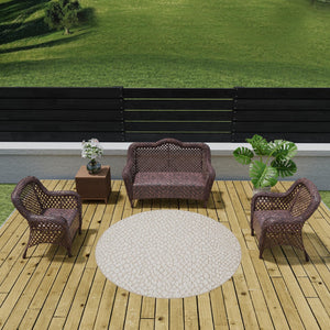 Khaki 7' 10 x 7' 10 Symphony Outdoor Round Area Rug Weather Resistant for Patio, Deck, Terrace, Balcony, Porch Durable Outside Carpet for Sale at Rug Engine