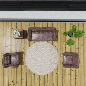 Khaki 7' 10 x 7' 10 Symphony Outdoor Round Area Rug Weather Resistant for Patio, Deck, Terrace, Balcony, Porch Durable Outside Carpet for Sale at Rug Engine