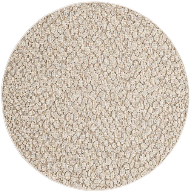 Khaki 5' 3 x 5' 3 Symphony Outdoor Round Area Rug Weather Resistant for Patio, Deck, Terrace, Balcony, Porch Durable Outside Carpet for Sale at Rug Engine
