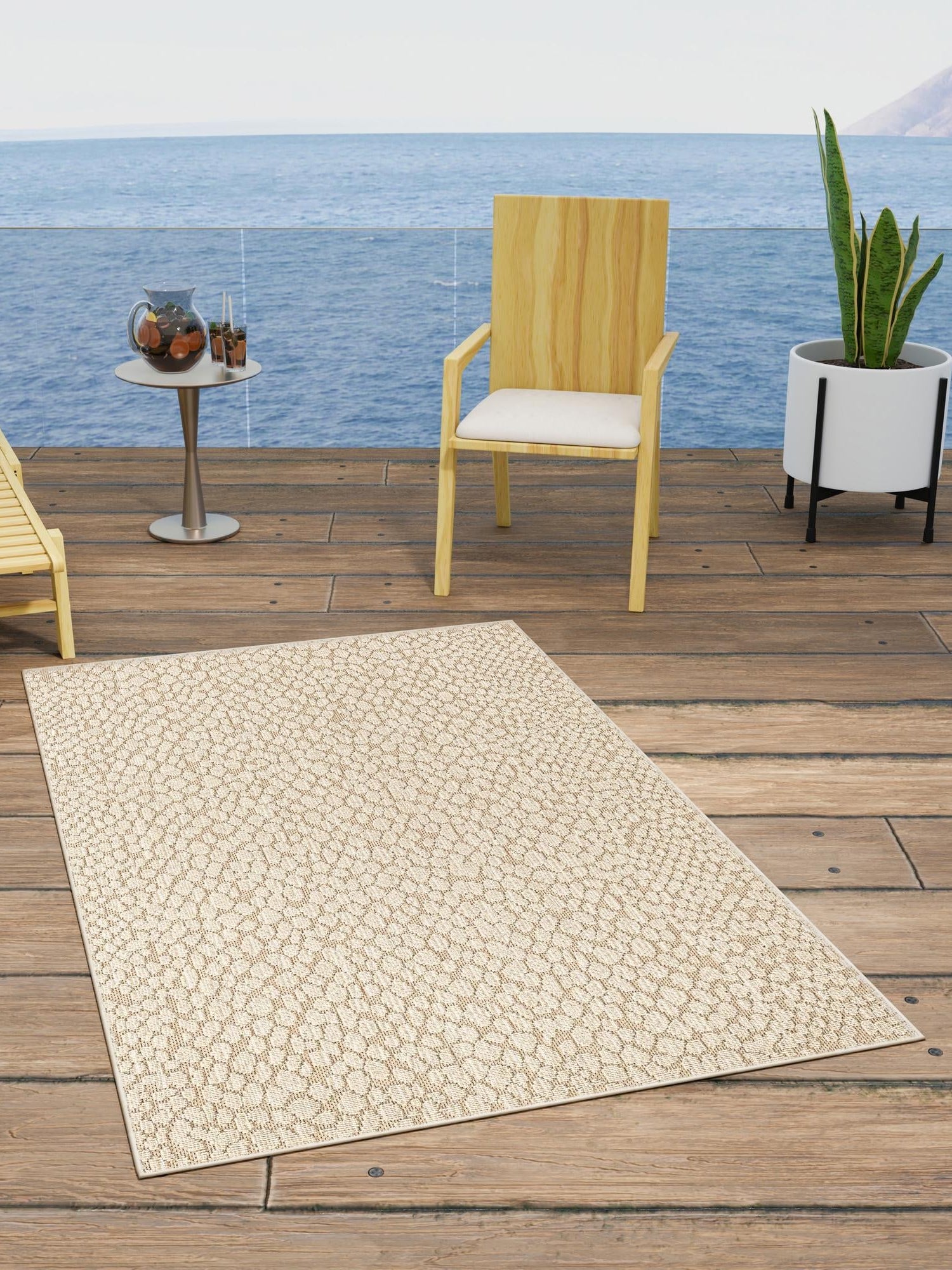 Khaki 4' 1 x 6' 1 Symphony Outdoor Rectangle Area Rug Weather Resistant for Patio, Deck, Terrace, Balcony, Porch Durable Outside Carpet for Sale at Rug Engine