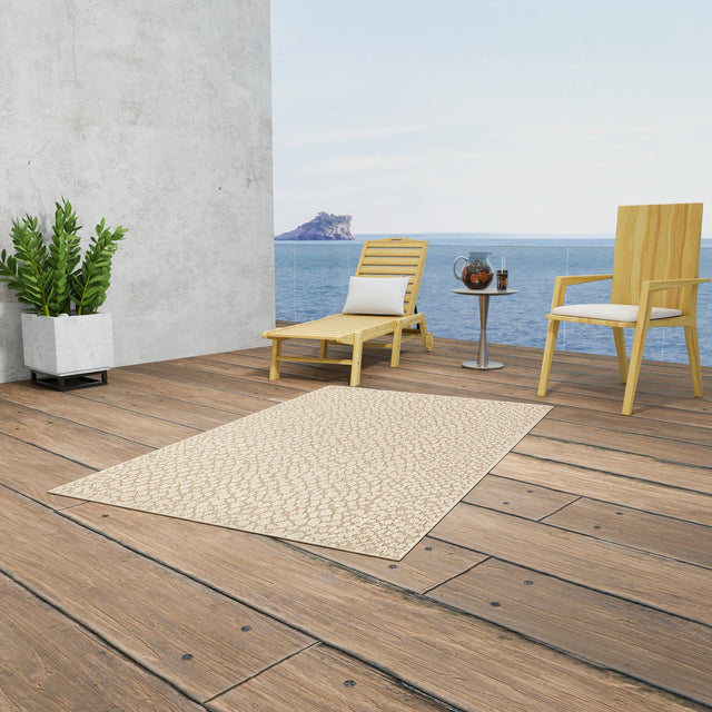 Khaki 4' 1 x 6' 1 Symphony Outdoor Rectangle Area Rug Weather Resistant for Patio, Deck, Terrace, Balcony, Porch Durable Outside Carpet for Sale at Rug Engine