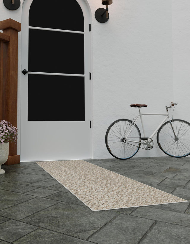Khaki 2' 7 x 12' Symphony Outdoor Runner Area Rug Weather Resistant for Patio, Deck, Terrace, Balcony, Porch Durable Outside Carpet for Sale at Rug Engine