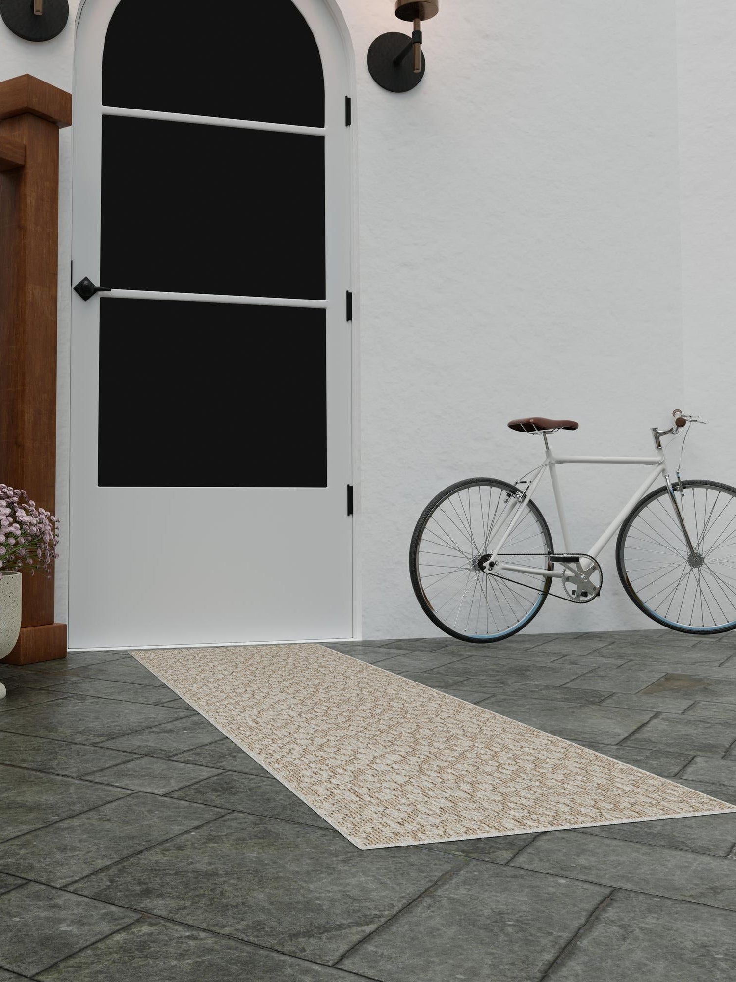 Khaki 2' x 6' 1 Symphony Outdoor Runner Area Rug Weather Resistant for Patio, Deck, Terrace, Balcony, Porch Durable Outside Carpet for Sale at Rug Engine