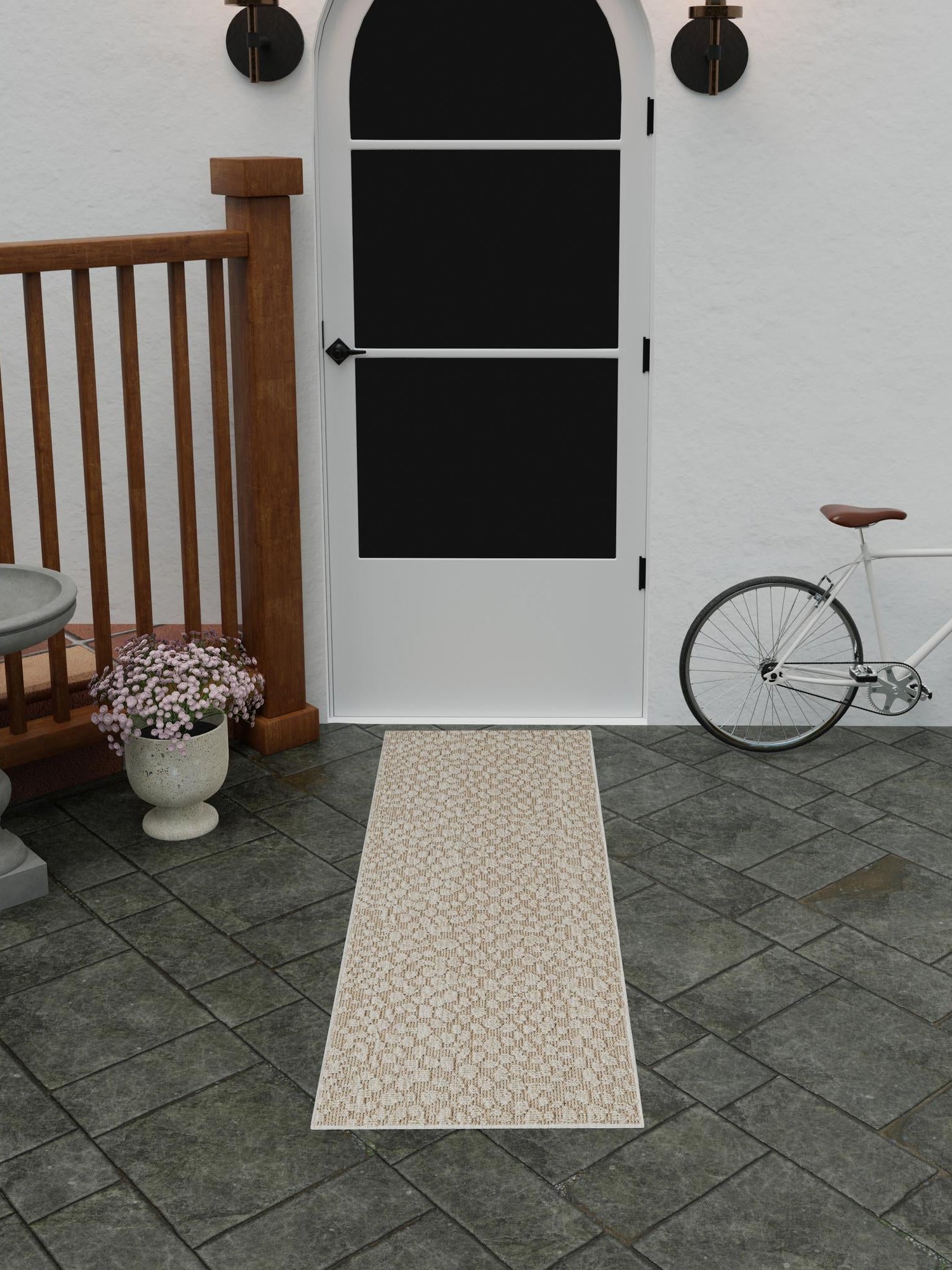 Khaki 2' x 6' 1 Symphony Outdoor Runner Area Rug Weather Resistant for Patio, Deck, Terrace, Balcony, Porch Durable Outside Carpet for Sale at Rug Engine