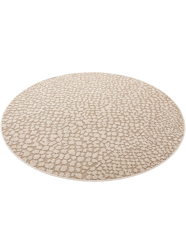 Khaki 7' 10 x 7' 10 Symphony Outdoor Round Area Rug Weather Resistant for Patio, Deck, Terrace, Balcony, Porch Durable Outside Carpet for Sale at Rug Engine