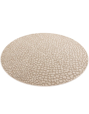 Khaki 7' 10 x 7' 10 Symphony Outdoor Round Area Rug Weather Resistant for Patio, Deck, Terrace, Balcony, Porch Durable Outside Carpet for Sale at Rug Engine