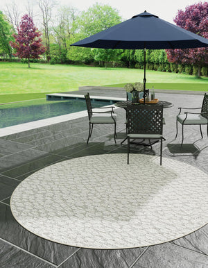 Light Gray 7' 10 x 7' 10 Symphony Outdoor Round Area Rug Weather Resistant for Patio, Deck, Terrace, Balcony, Porch Durable Outside Carpet for Sale at Rug Engine