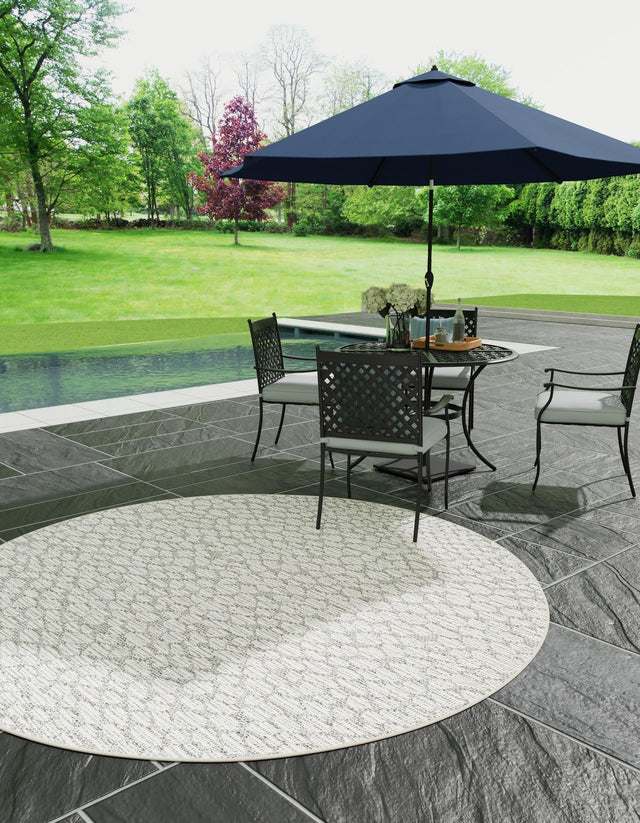 Light Gray 3' 1 x 3' 1 Symphony Outdoor Round Area Rug Weather Resistant for Patio, Deck, Terrace, Balcony, Porch Durable Outside Carpet for Sale at Rug Engine