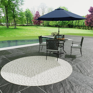 Light Gray 3' 1 x 3' 1 Symphony Outdoor Round Area Rug Weather Resistant for Patio, Deck, Terrace, Balcony, Porch Durable Outside Carpet for Sale at Rug Engine