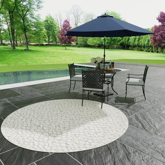 Light Gray 3' 1 x 3' 1 Symphony Outdoor Round Area Rug Weather Resistant for Patio, Deck, Terrace, Balcony, Porch Durable Outside Carpet for Sale at Rug Engine