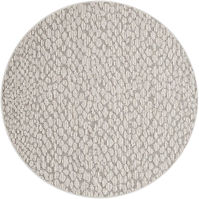 Light Gray 5' 3 x 5' 3 Symphony Outdoor Round Area Rug Weather Resistant for Patio, Deck, Terrace, Balcony, Porch Durable Outside Carpet for Sale at Rug Engine