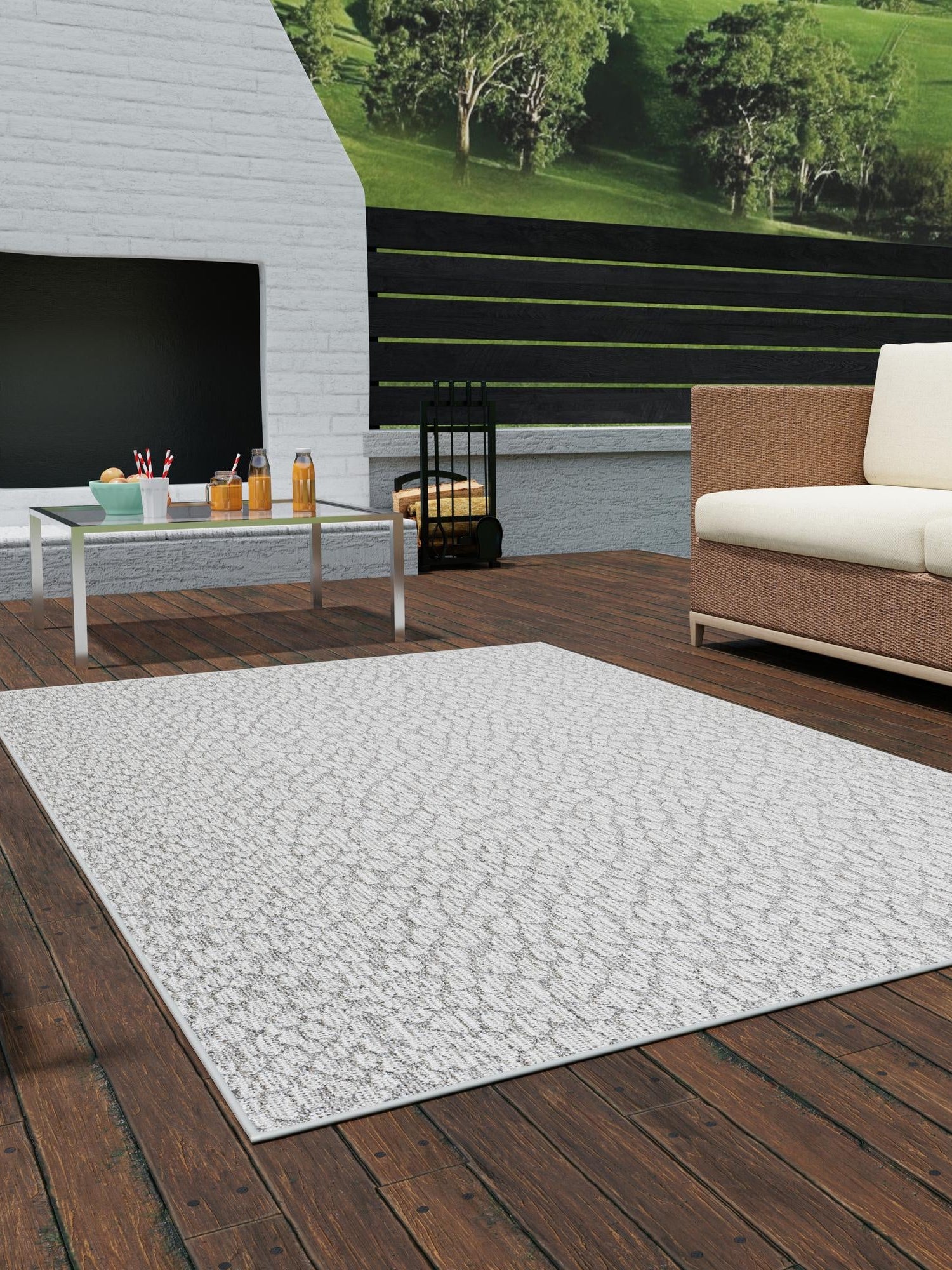 Light Gray 2' x 3' 1 Symphony Outdoor Rectangle Area Rug Weather Resistant for Patio, Deck, Terrace, Balcony, Porch Durable Outside Carpet for Sale at Rug Engine