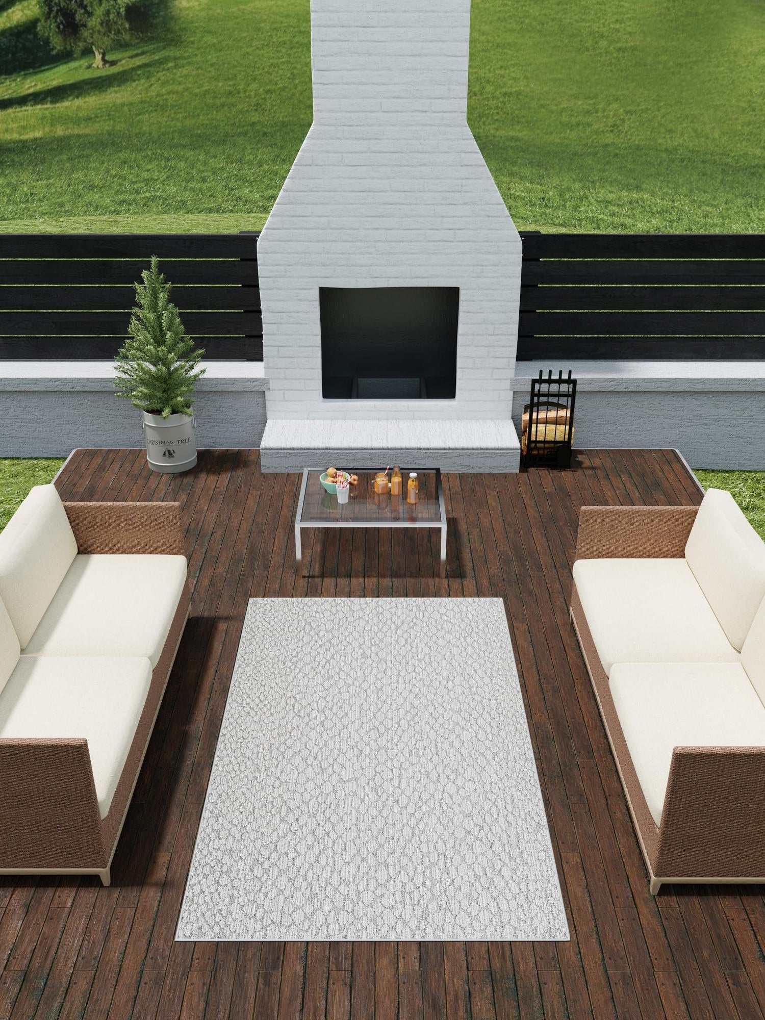 Light Gray 9' x 12' Symphony Outdoor Rectangle Area Rug Weather Resistant for Patio, Deck, Terrace, Balcony, Porch Durable Outside Carpet for Sale at Rug Engine
