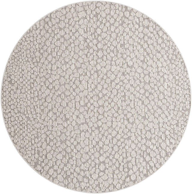 Light Gray 7' 10 x 7' 10 Symphony Outdoor Round Area Rug Weather Resistant for Patio, Deck, Terrace, Balcony, Porch Durable Outside Carpet for Sale at Rug Engine